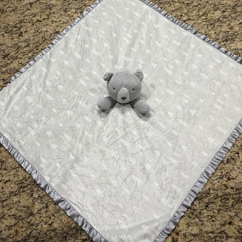Cloud Island Gray Bear Tree Plush Security Baby Blanket Satin Trim 30x27